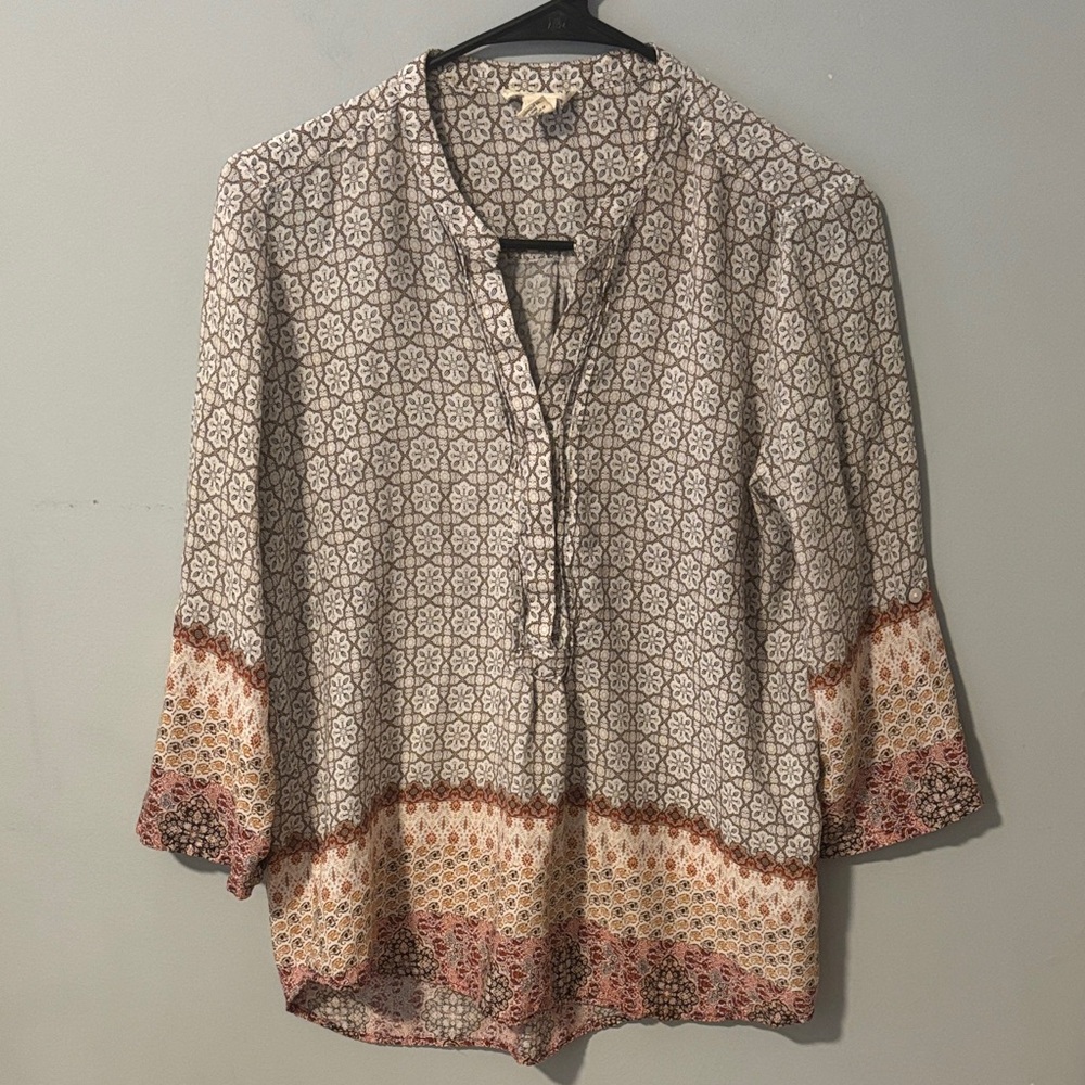 Lightweight Bohemian Rayon Patterned Women's Tunic - Cream Pink Brown‎